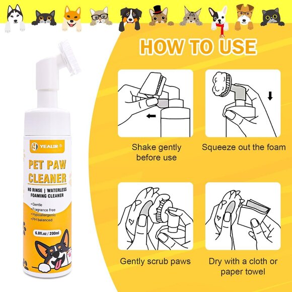 YEALIR Plant Based Foaming Paw Cleaner 2 Pack Silicone Scrubber, Towel 13.6 oz - Picture 5 of 8